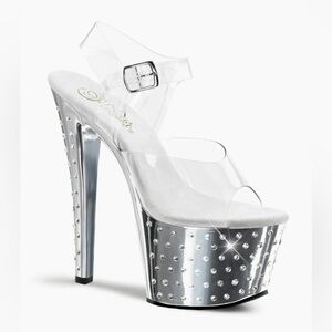 Pleaser high heels stilettos silver rhinestone clear stripper dance party club 7
